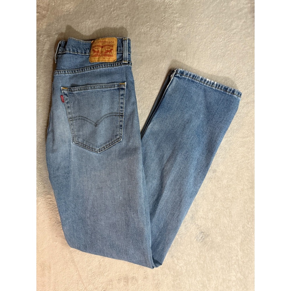 Levis 505 Jeans Mens Sz 35x34 Straight Leg Light Wash Denim Distressed Retro 408